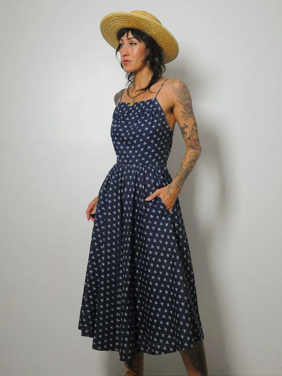 1970's Navy Floral Open Back Sundress