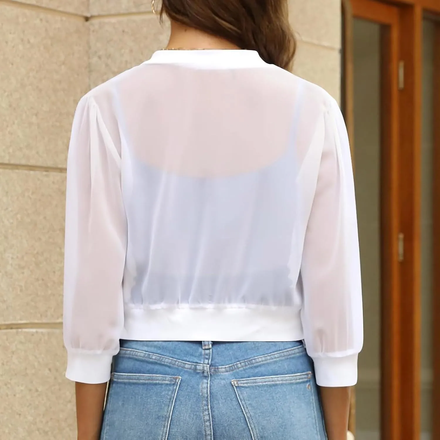 2023 Women Petite Blazers Trendy Casual Puff Sleeve Bolero Shrug Open Front Fall Cropped Suit Jackets Stylish Cardigan Coats