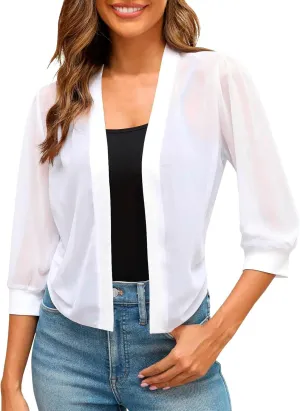 2023 Women Petite Blazers Trendy Casual Puff Sleeve Bolero Shrug Open Front Fall Cropped Suit Jackets Stylish Cardigan Coats