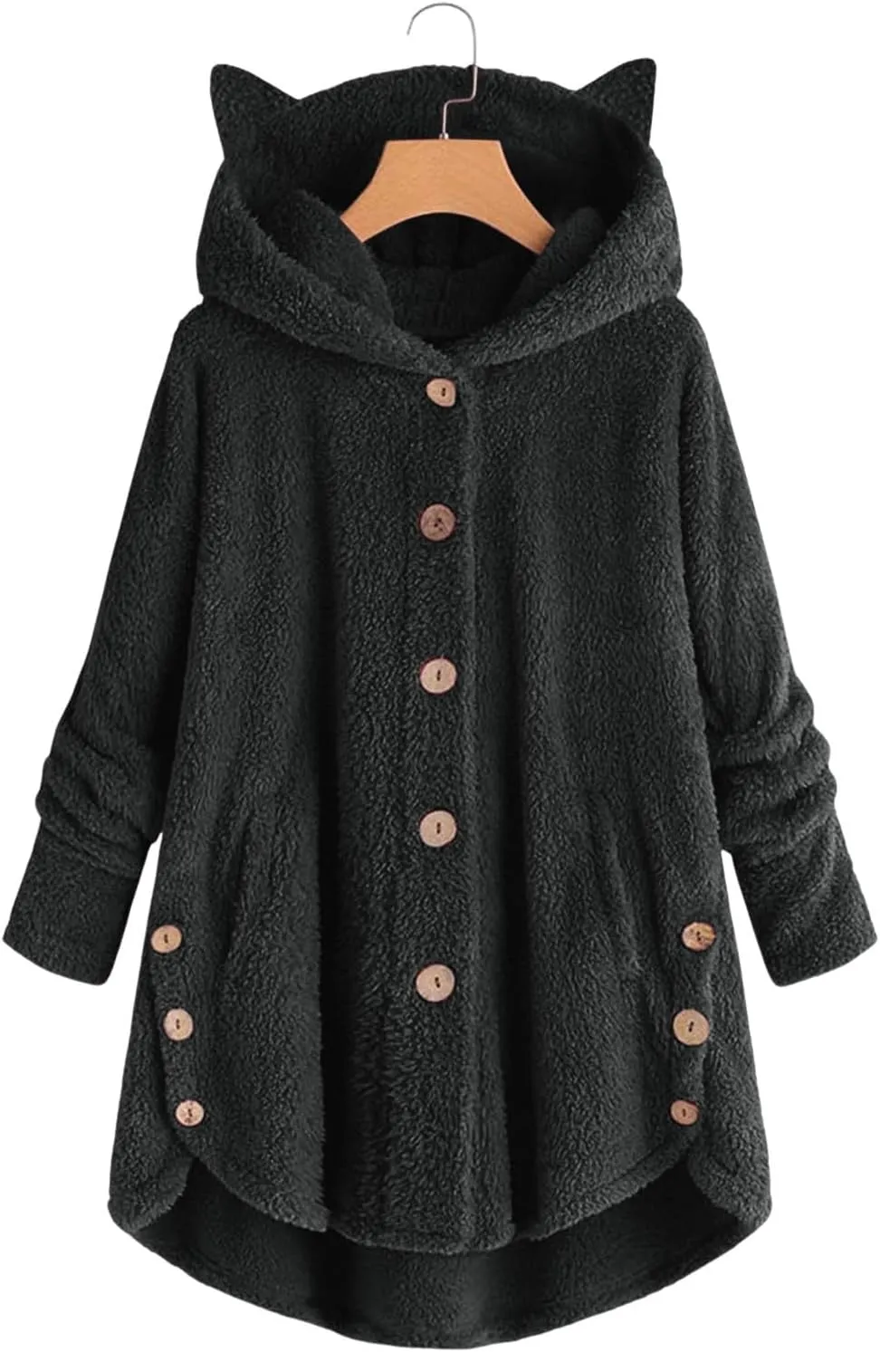 2024 Women's Plus Size Winter Coats Warm Fleece Jakcets Cute Casual Plush Fuzzy Button Hoodie Sweatshirt Loose Soft Outwear