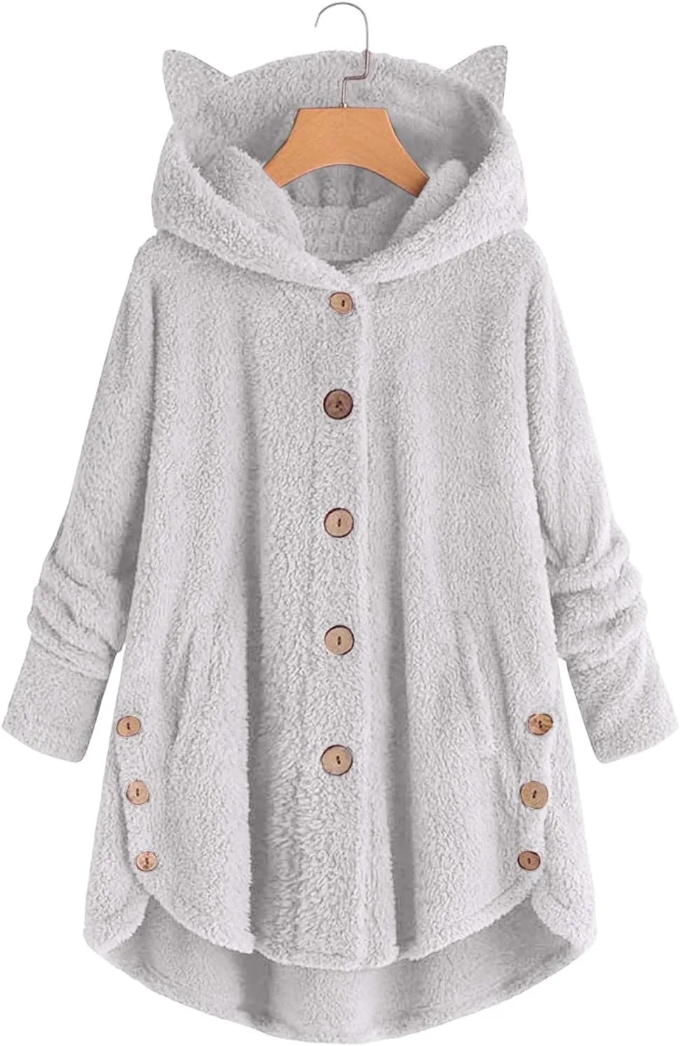 2024 Women's Plus Size Winter Coats Warm Fleece Jakcets Cute Casual Plush Fuzzy Button Hoodie Sweatshirt Loose Soft Outwear
