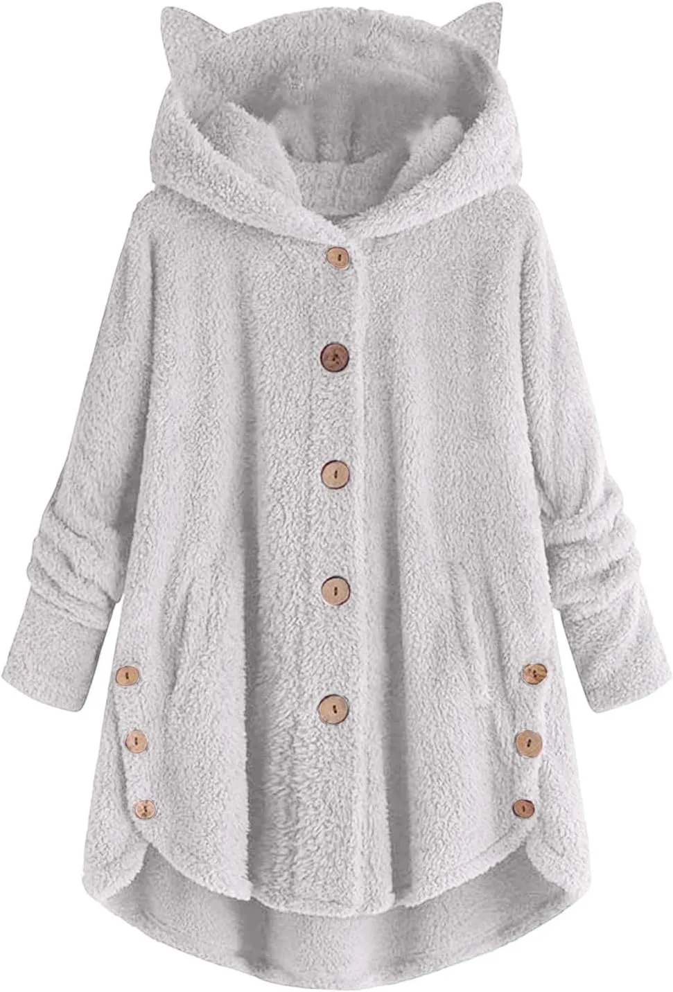 2024 Women's Plus Size Winter Coats Warm Fleece Jakcets Cute Casual Plush Fuzzy Button Hoodie Sweatshirt Loose Soft Outwear