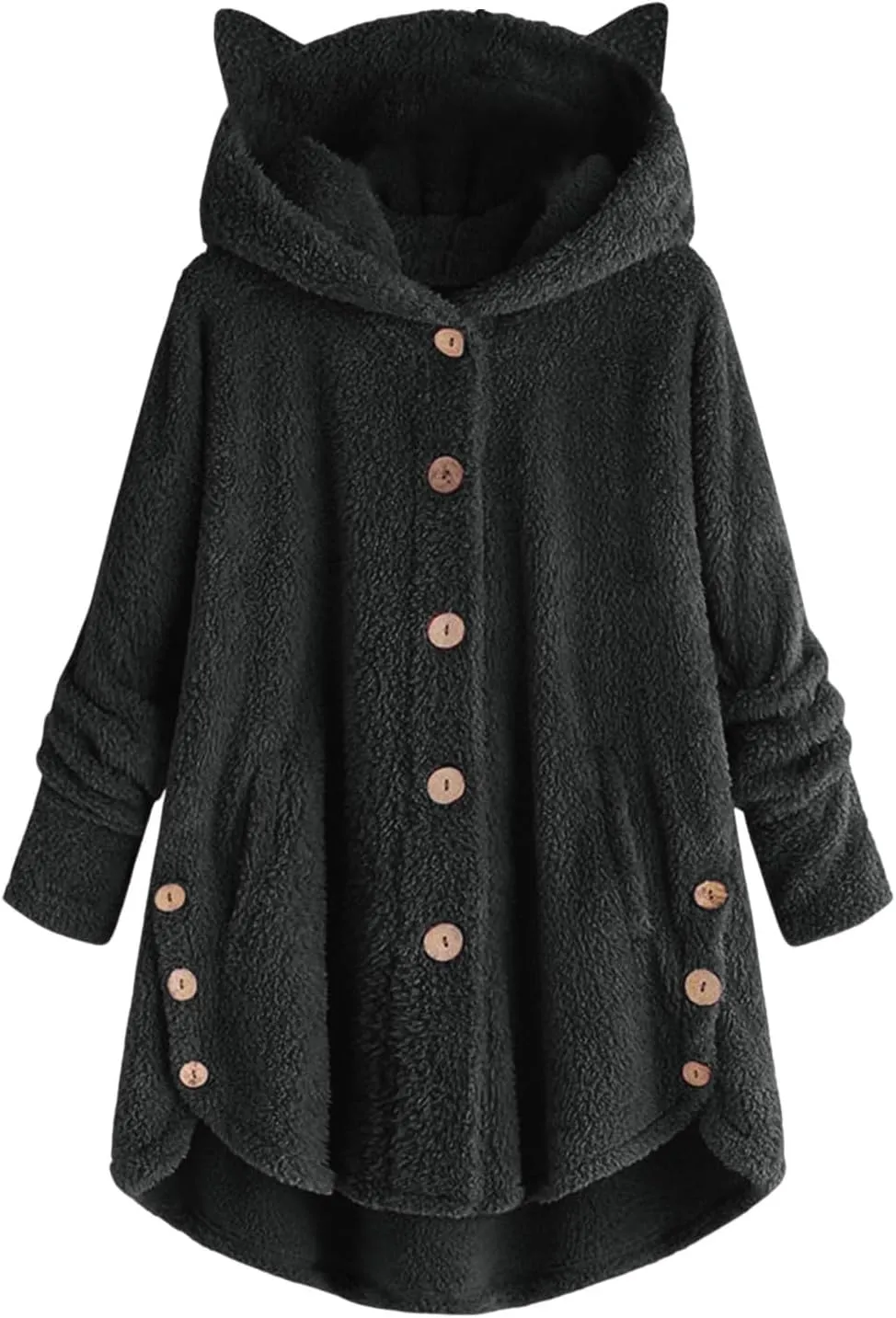 2024 Women's Plus Size Winter Coats Warm Fleece Jakcets Cute Casual Plush Fuzzy Button Hoodie Sweatshirt Loose Soft Outwear