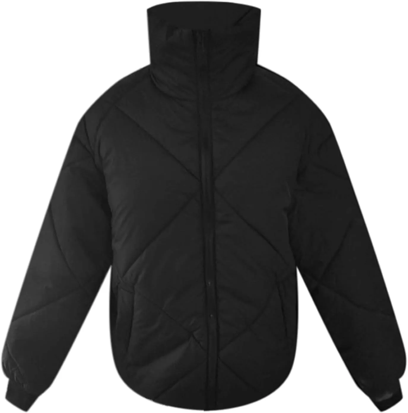 2024 Womens Winter Quilted Jackets Fashion Warm Short Puffer Jacket Trendy Down Coats Long Sleeve Full Zip Petite Outwear