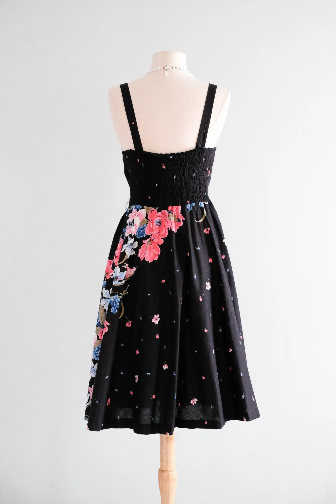 Adorable 1970's Midnight Floral Cotton Sundress / Sz M