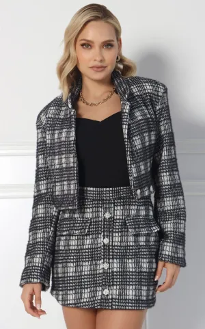 Blazer Cropped Cuadros Negros