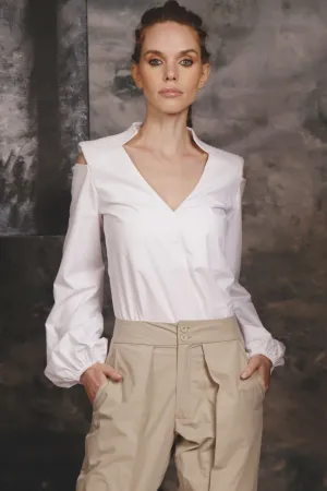 Blusa com Mangas Bufantes e Ombreiras