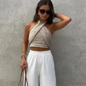 Blusa Feminina Vera de Linho, Sem Mangas e Costas