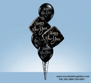 Bouquet de Feliz Año Nuevo con Diamantes y Globos Negros Happy New Year