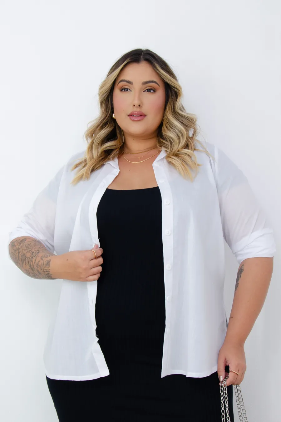 Camisa Plus Size Tricoline Longa