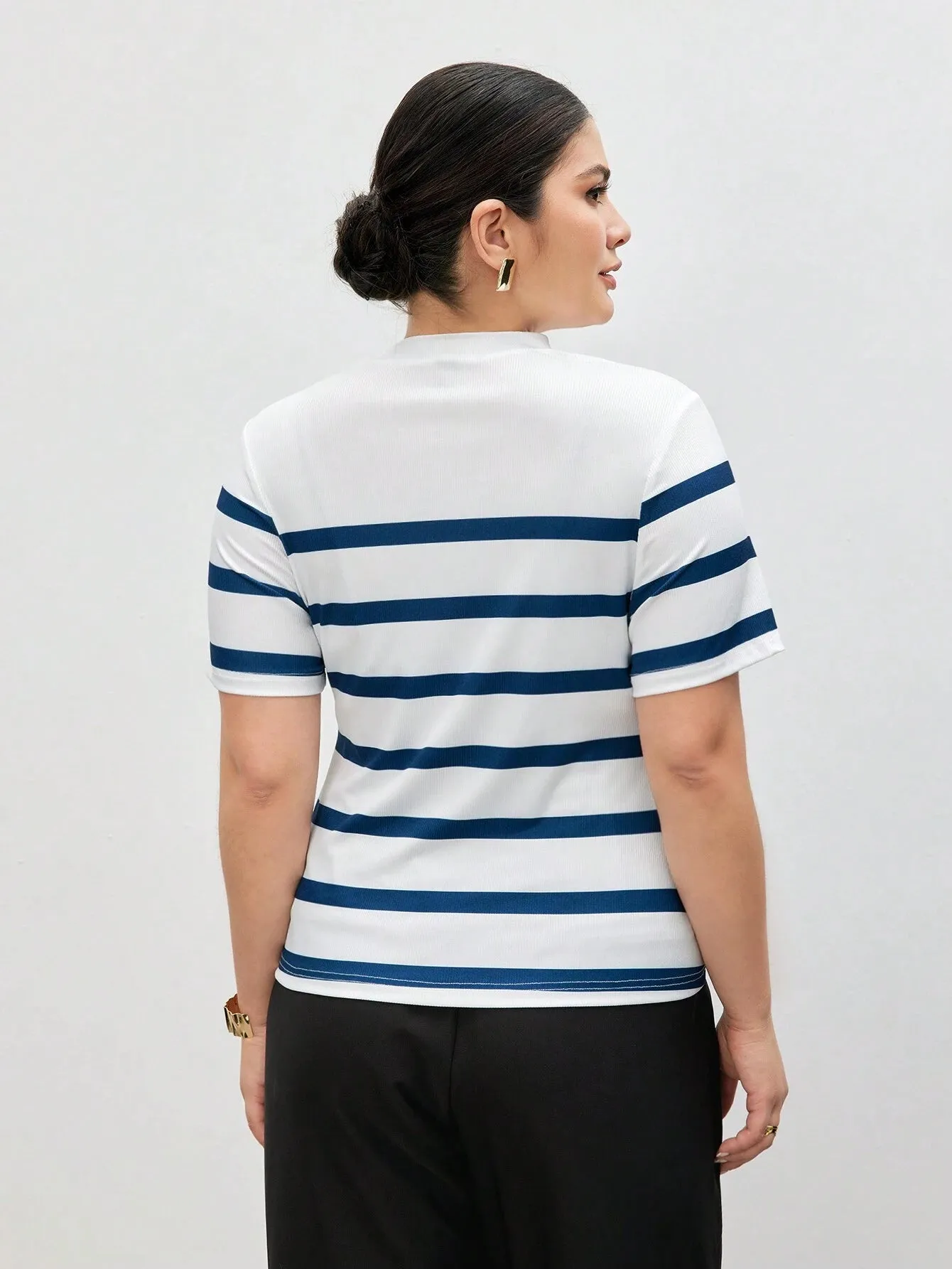 Camiseta De Malha Listrada Plus Size - Destiny