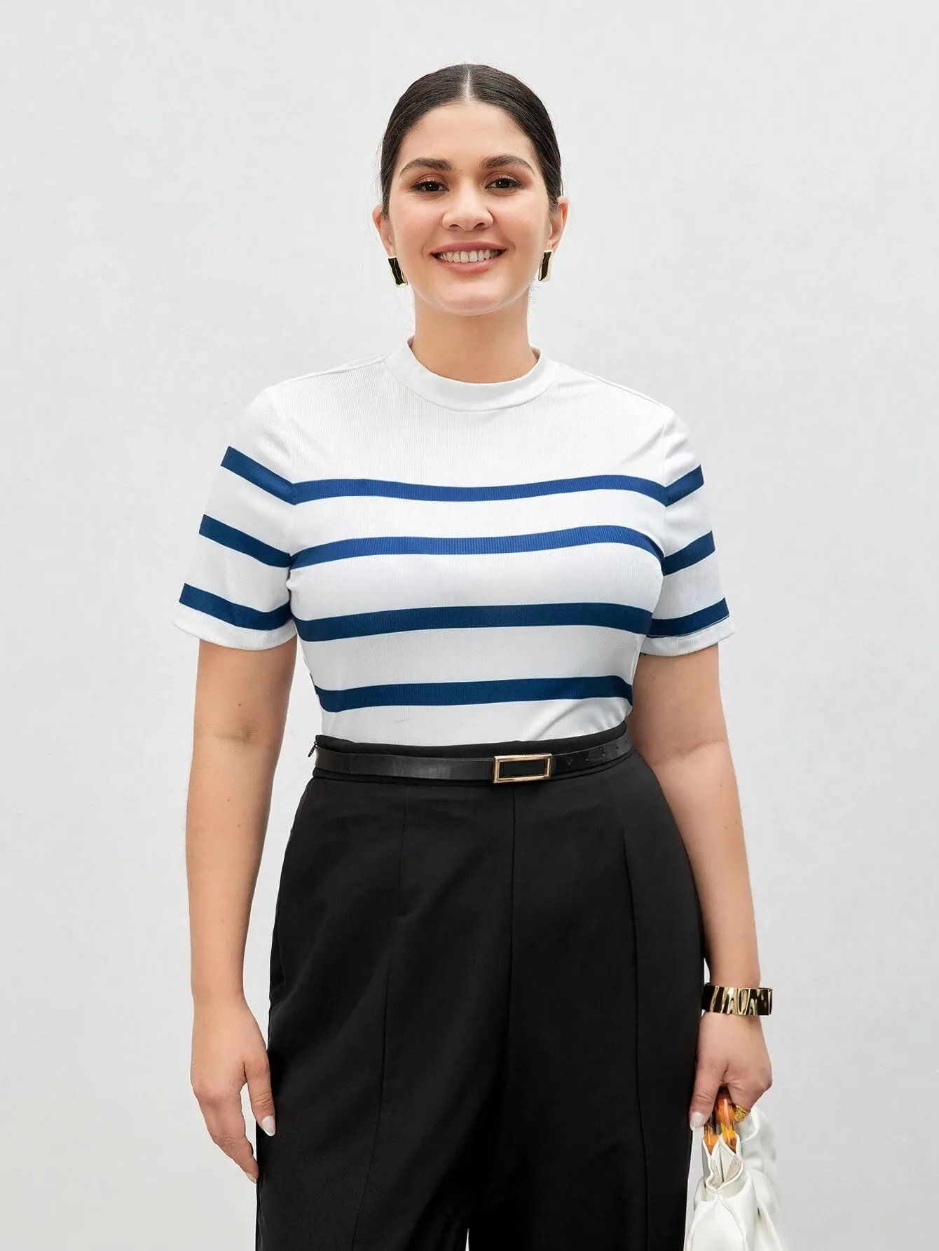 Camiseta De Malha Listrada Plus Size - Destiny