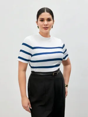 Camiseta De Malha Listrada Plus Size - Destiny