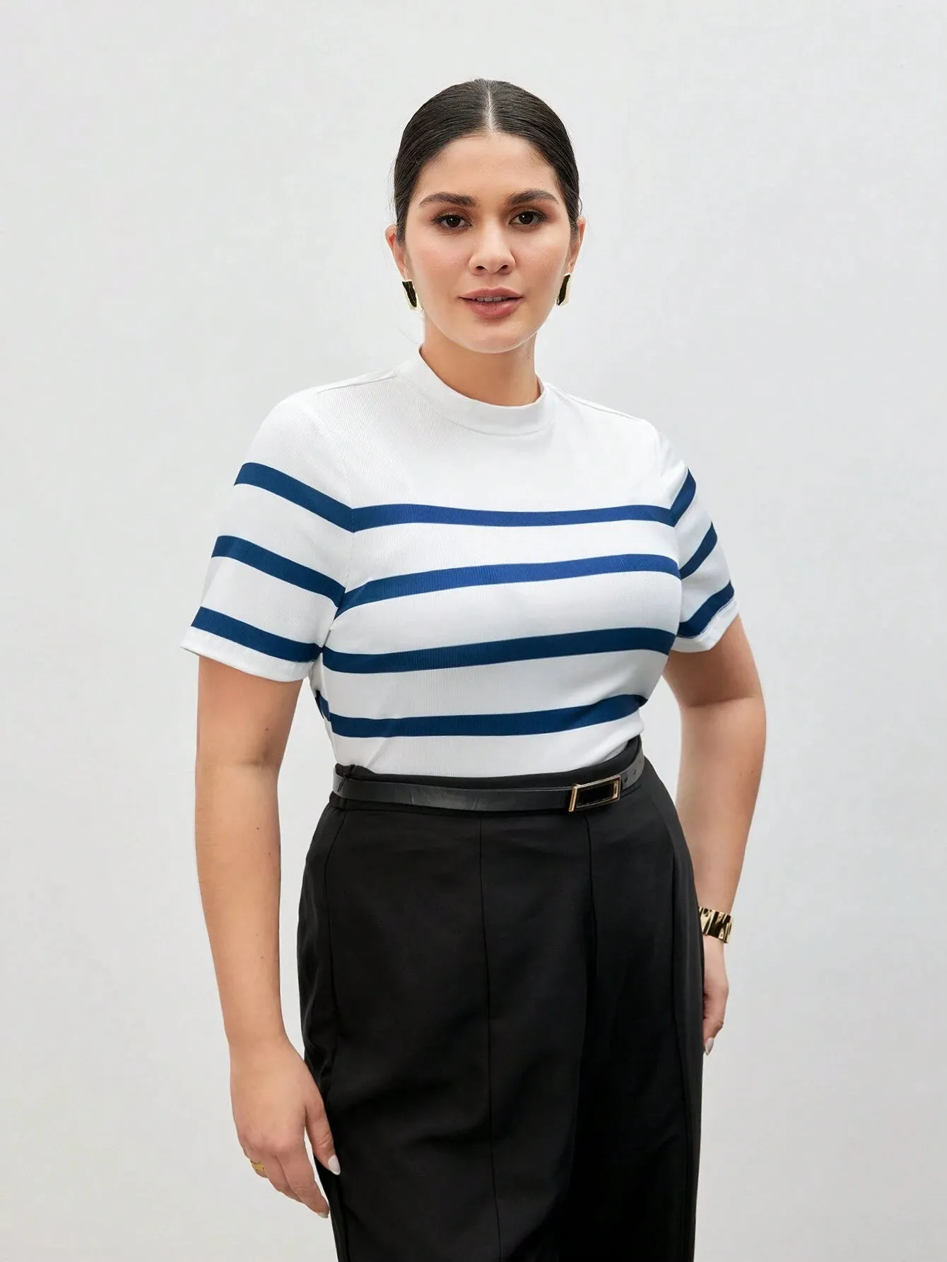 Camiseta De Malha Listrada Plus Size - Destiny