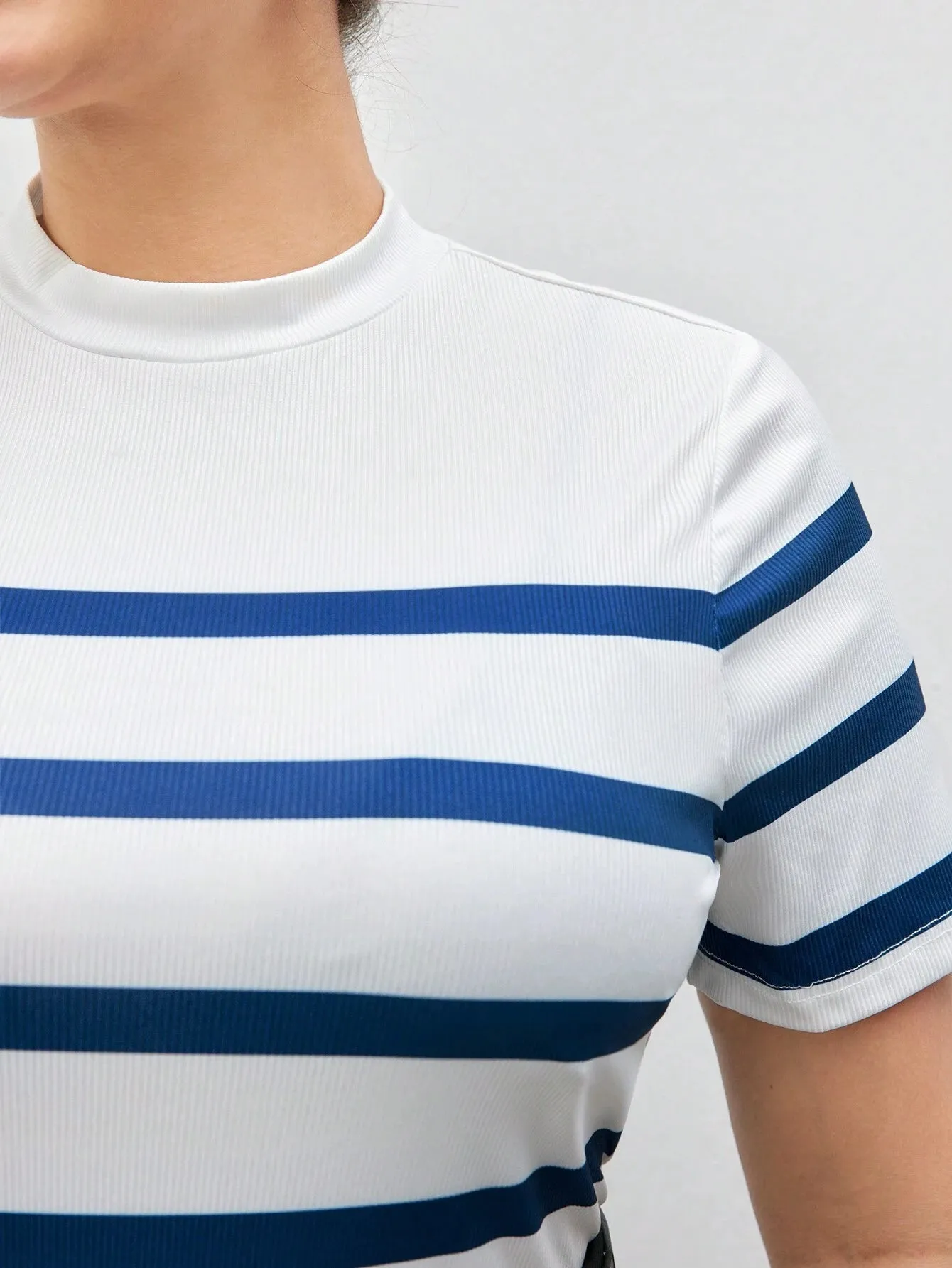 Camiseta De Malha Listrada Plus Size - Destiny