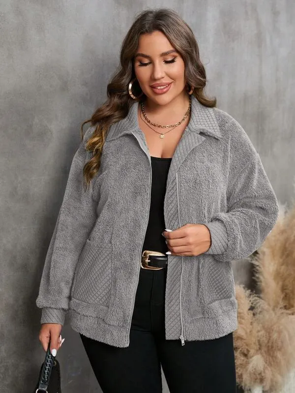 Casaco Flanelado De Bolso Duplo Plus Size - Hana