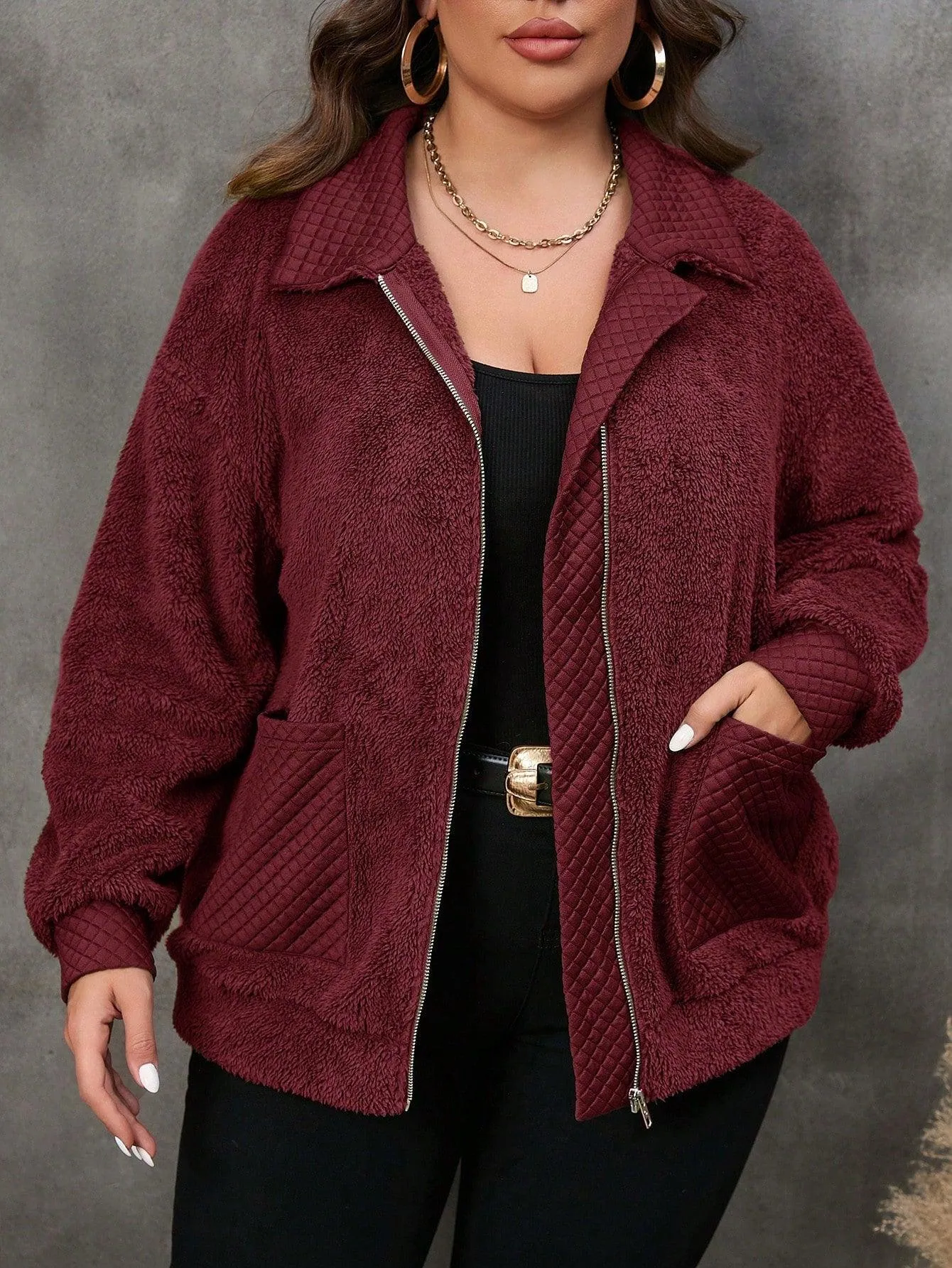 Casaco Flanelado De Bolso Duplo Plus Size - Hana