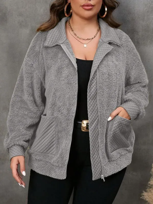 Casaco Flanelado De Bolso Duplo Plus Size - Hana