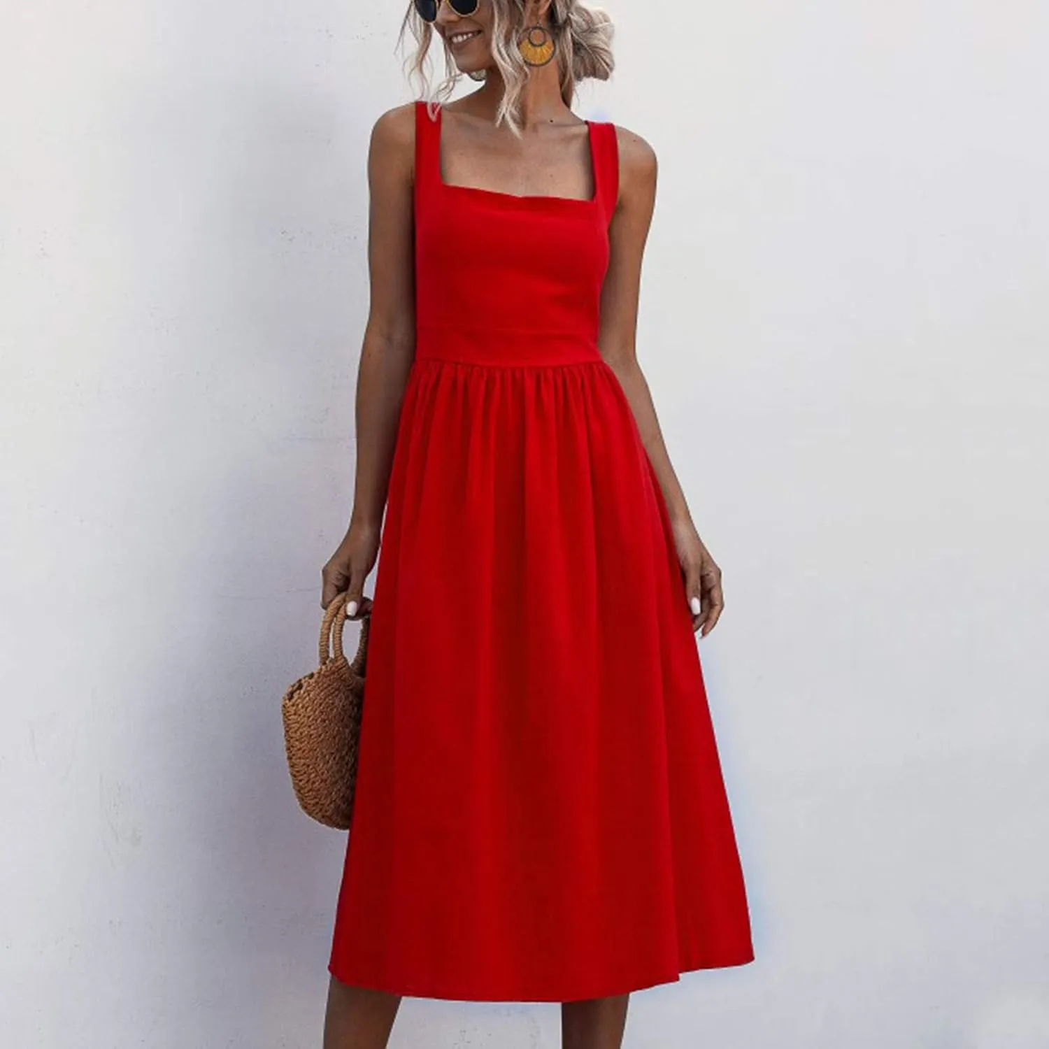 Church Dresses for Women 2025 Casual Tiered Beach Sundress Fit & Flare Flowy V Neck Sleeveless Swing Long Dress