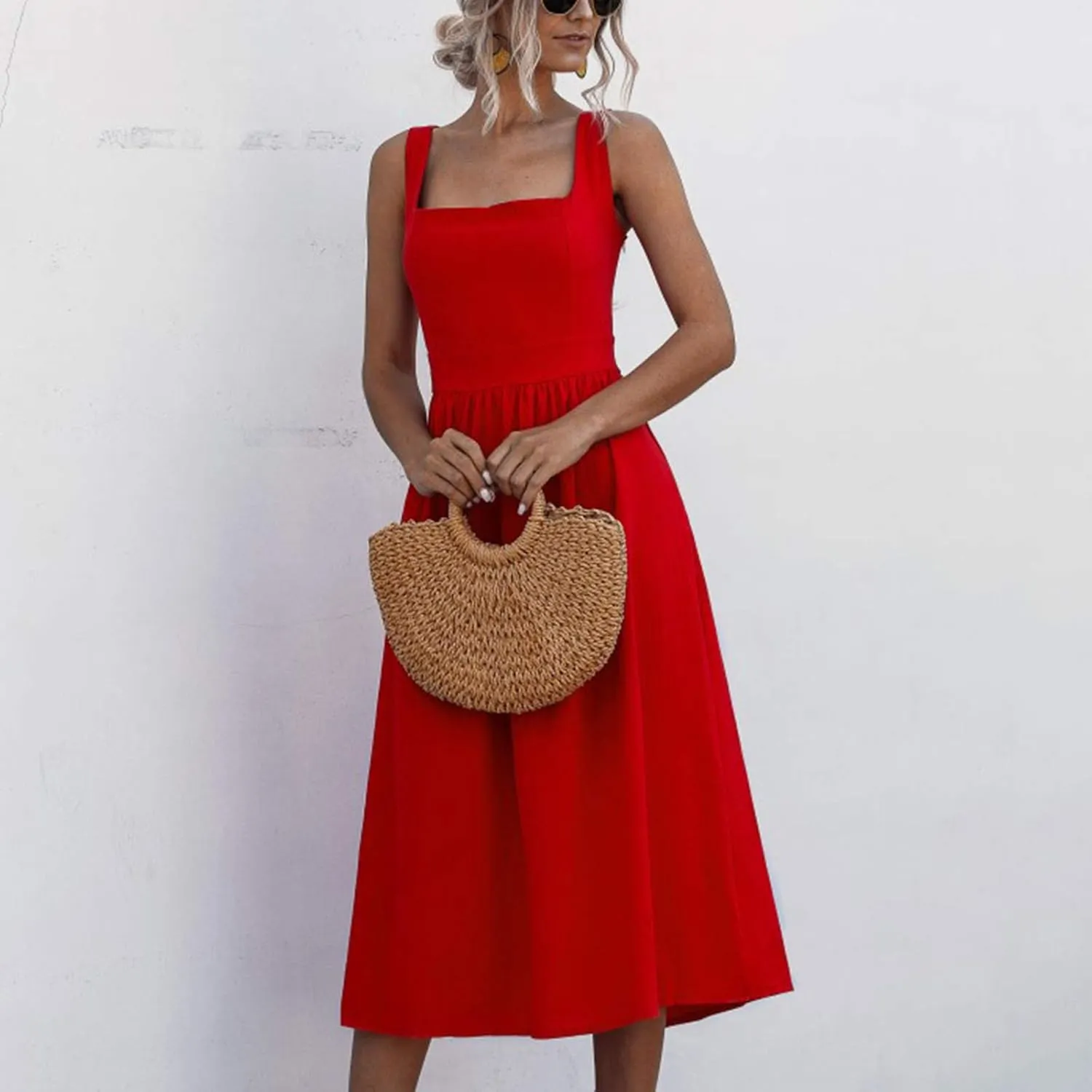 Church Dresses for Women 2025 Casual Tiered Beach Sundress Fit & Flare Flowy V Neck Sleeveless Swing Long Dress