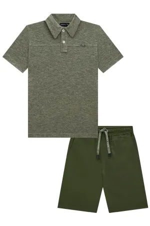 Conjunto de Camisa Polo em Malha Molinê e Bermuda em Linho Panamá com Elastano  75036 Johnny Fox