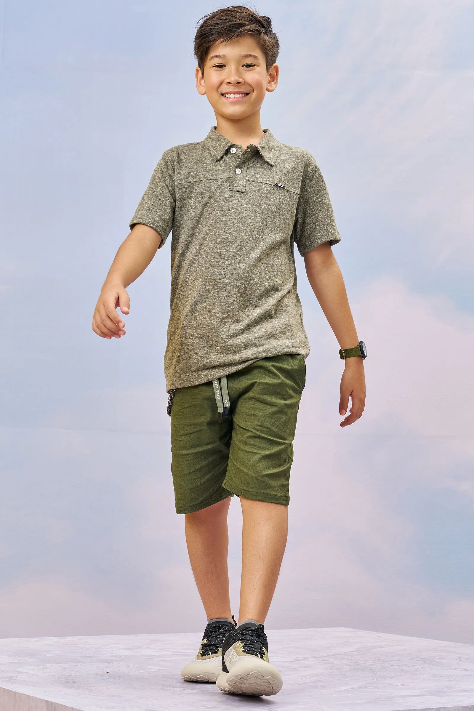Conjunto de Camisa Polo em Malha Molinê e Bermuda em Linho Panamá com Elastano  75036 Johnny Fox