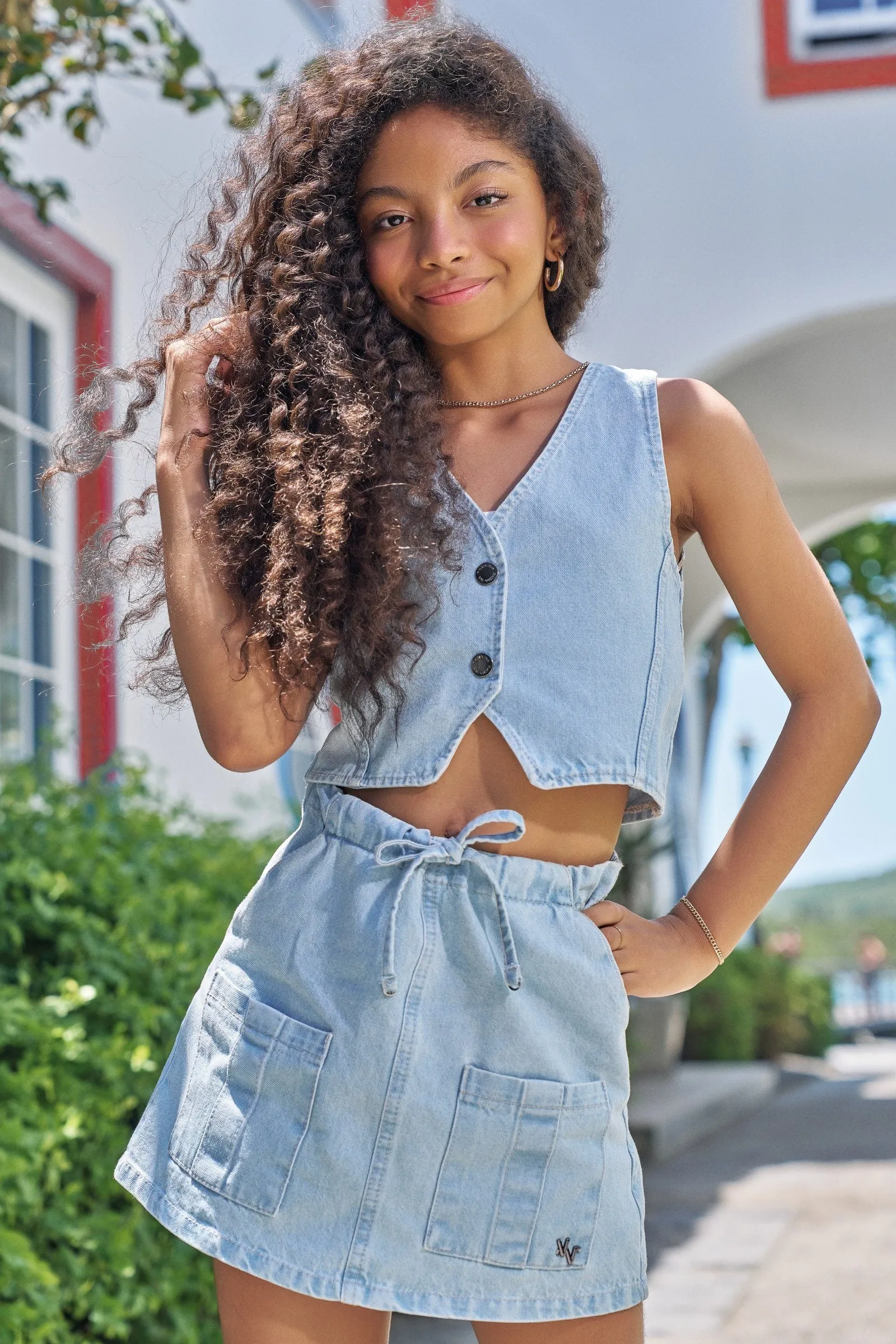 Conjunto de Colete e Saia em Jeans Arkansas 73994 Vic&Vicky