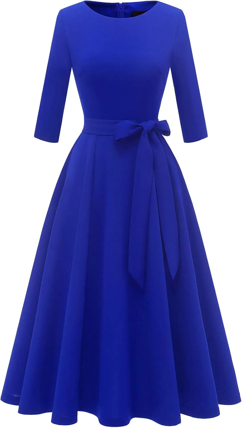 DRESSTELLS Cocktail Dresses for Women, Vintage Wedding Guest 3/4 Sleeves Formal Church Dress, Summer 2025