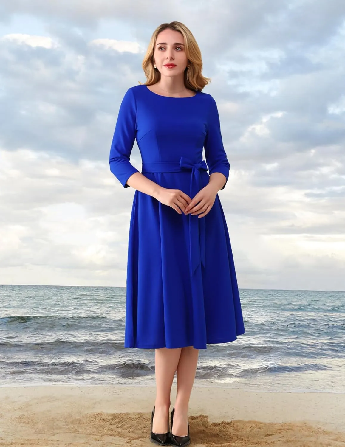 DRESSTELLS Cocktail Dresses for Women, Vintage Wedding Guest 3/4 Sleeves Formal Church Dress, Summer 2025
