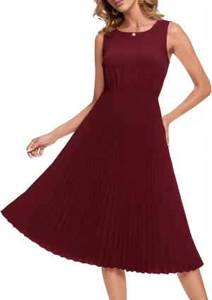 DRESSTELLS Women's Summer Sleeveless Midi Pleated Cocktail Dress for Wedding Guest Casual&Business Work