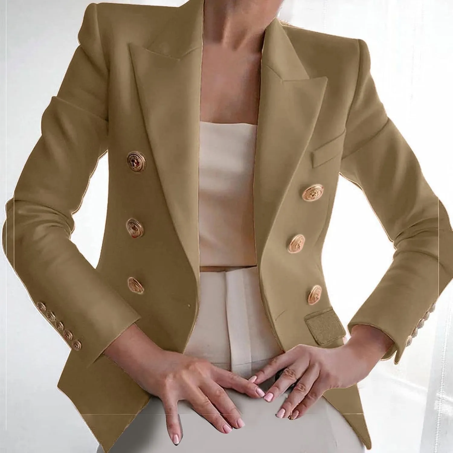 Elegant Business Office Work Blazer for Women Ladies Solid Button Suit Jacket Long Sleeve Slim Fit Formal Coat