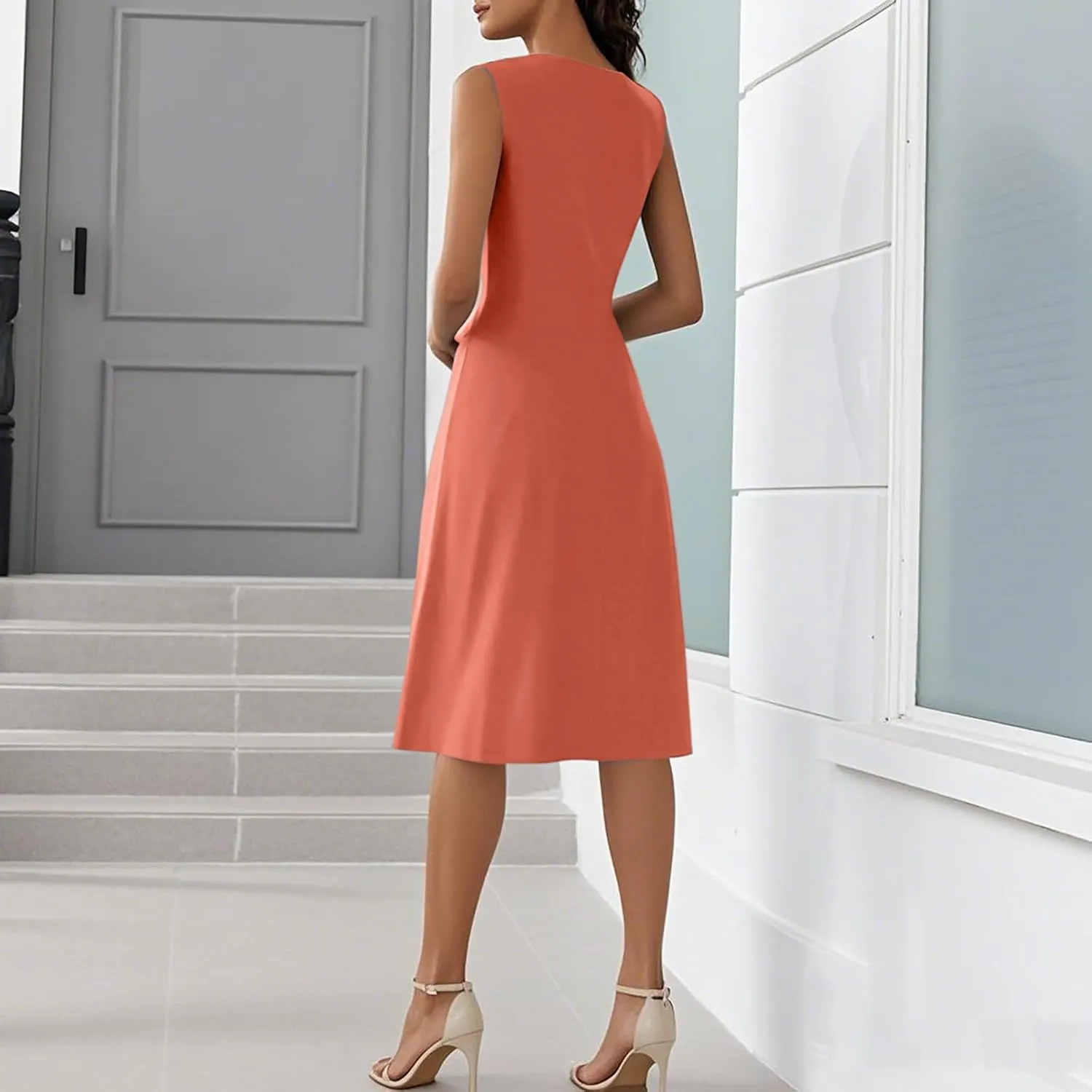 Fancy Dresses for Women 2025 Elegant Sleeveless Tank V Neck Button Semi-Formal Wrap Dress Work Office,S-2XL