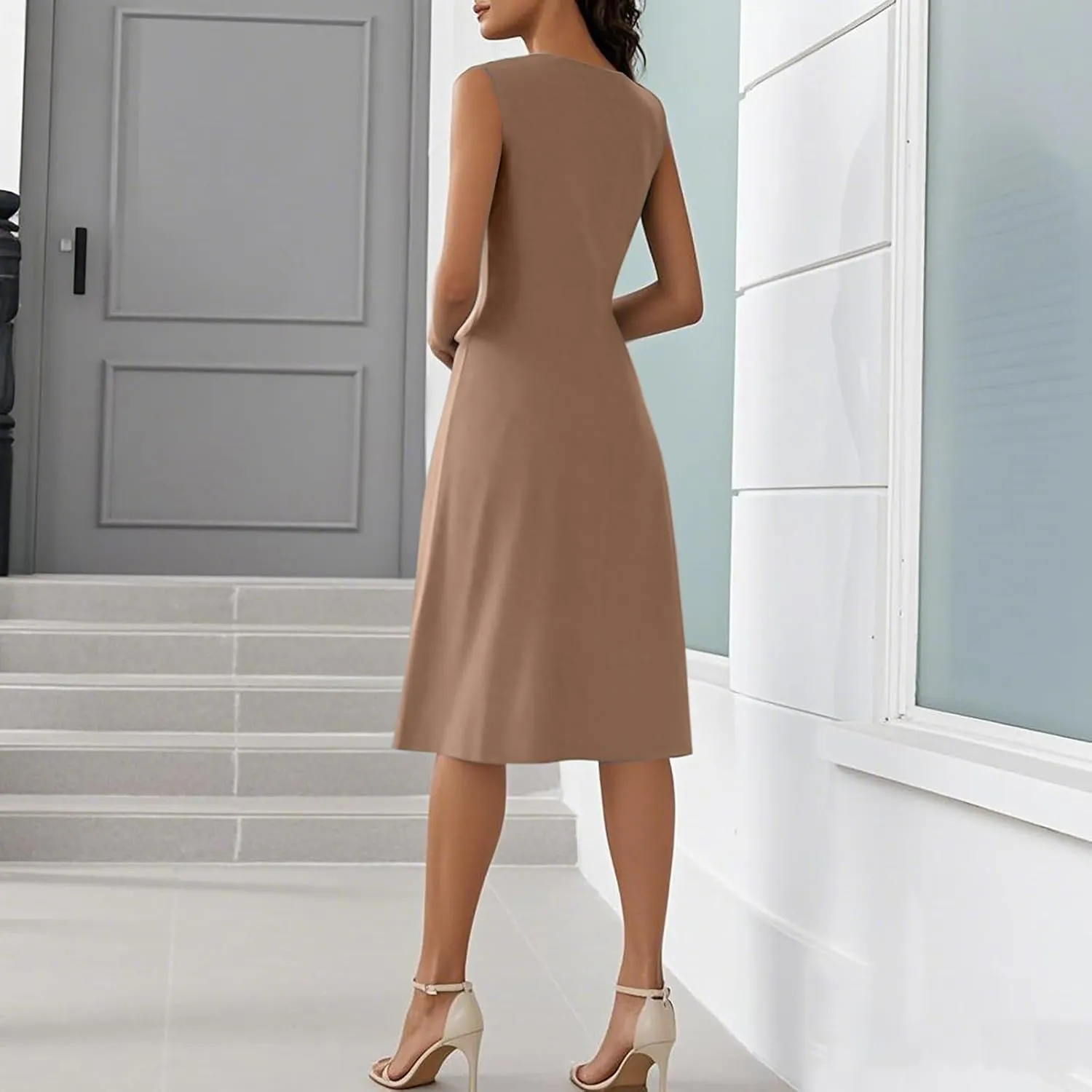 Fancy Dresses for Women 2025 Elegant Sleeveless Tank V Neck Button Semi-Formal Wrap Dress Work Office,S-2XL