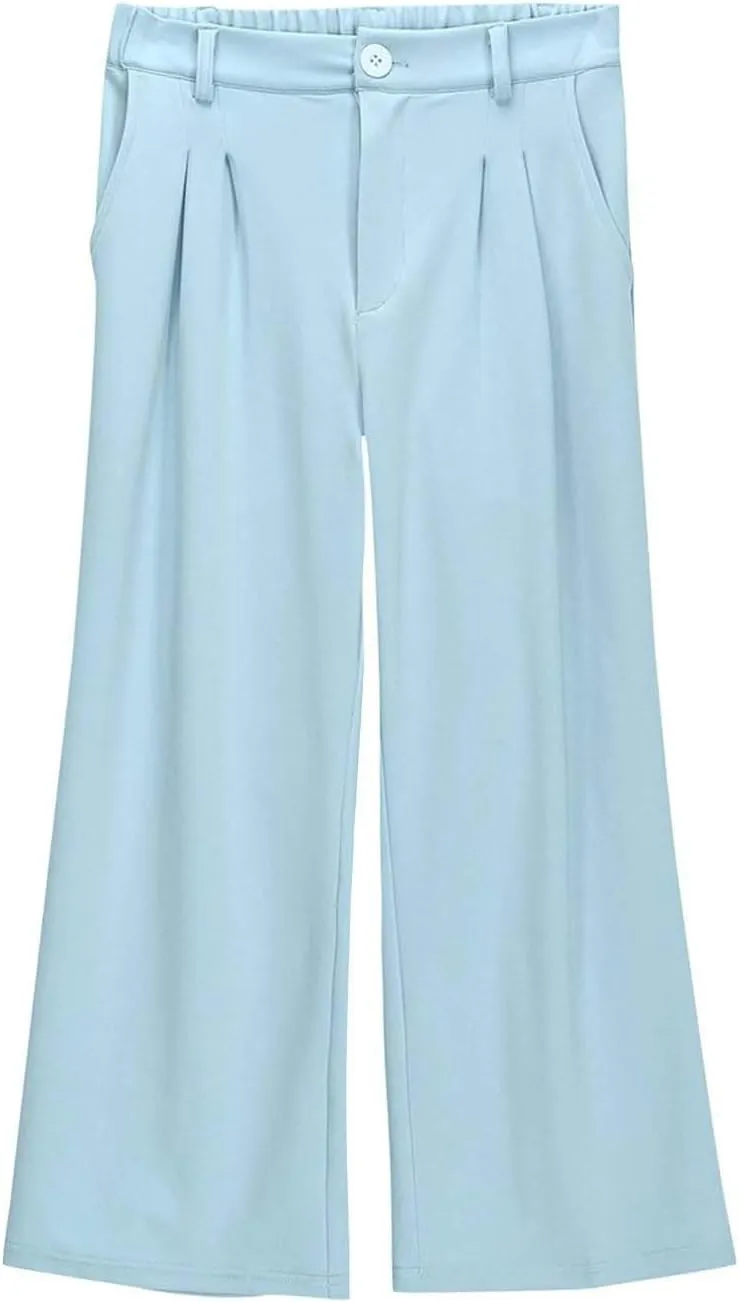Girls Linen Palazzo High Elastic Waist Casual Trousers Straight Wide Leg Pants Business Lounge Y2k