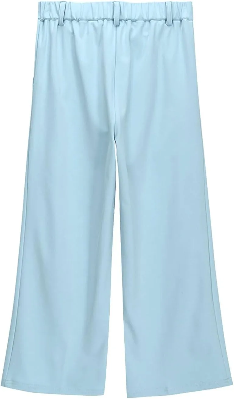 Girls Linen Palazzo High Elastic Waist Casual Trousers Straight Wide Leg Pants Business Lounge Y2k