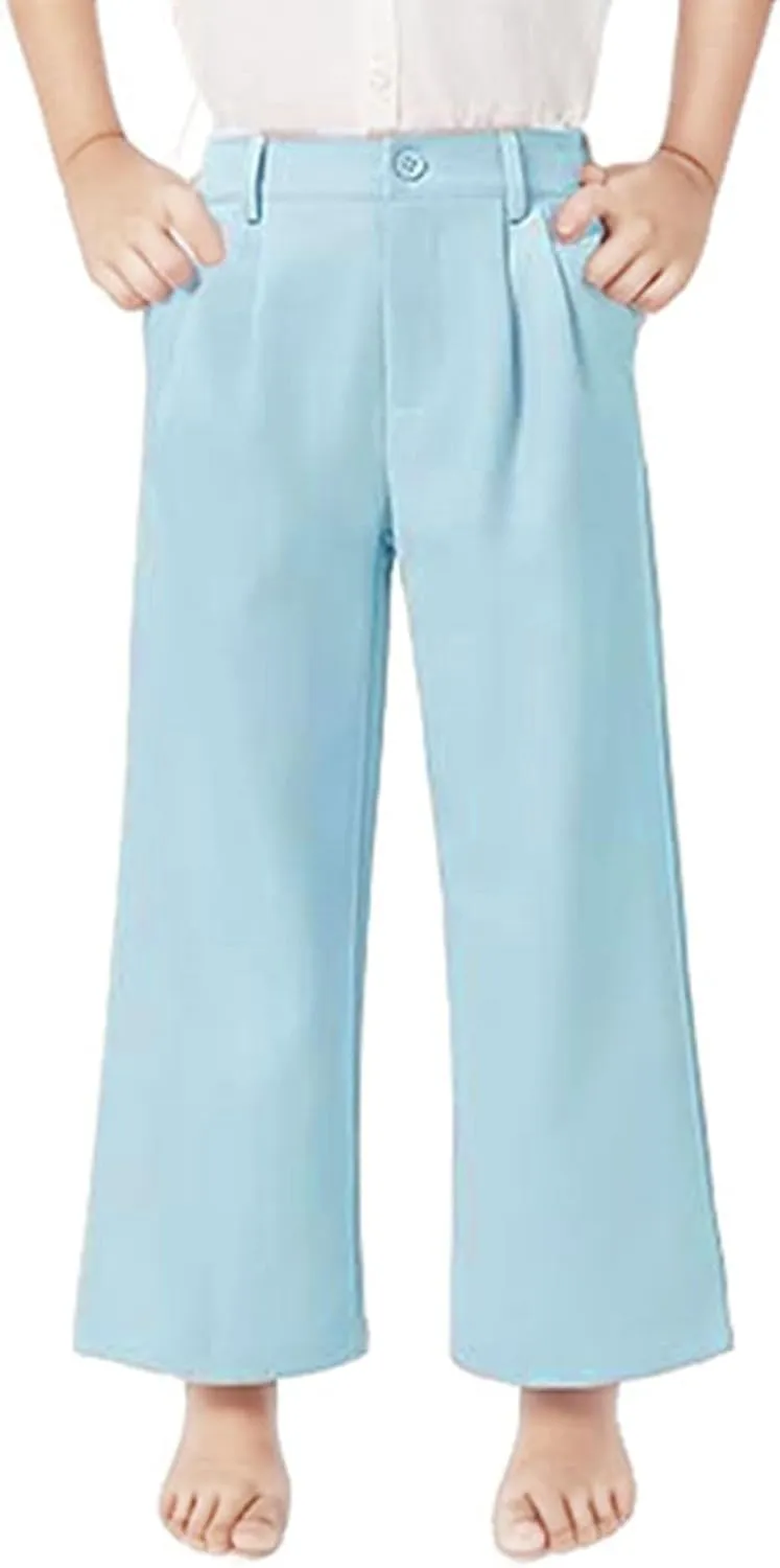 Girls Linen Palazzo High Elastic Waist Casual Trousers Straight Wide Leg Pants Business Lounge Y2k