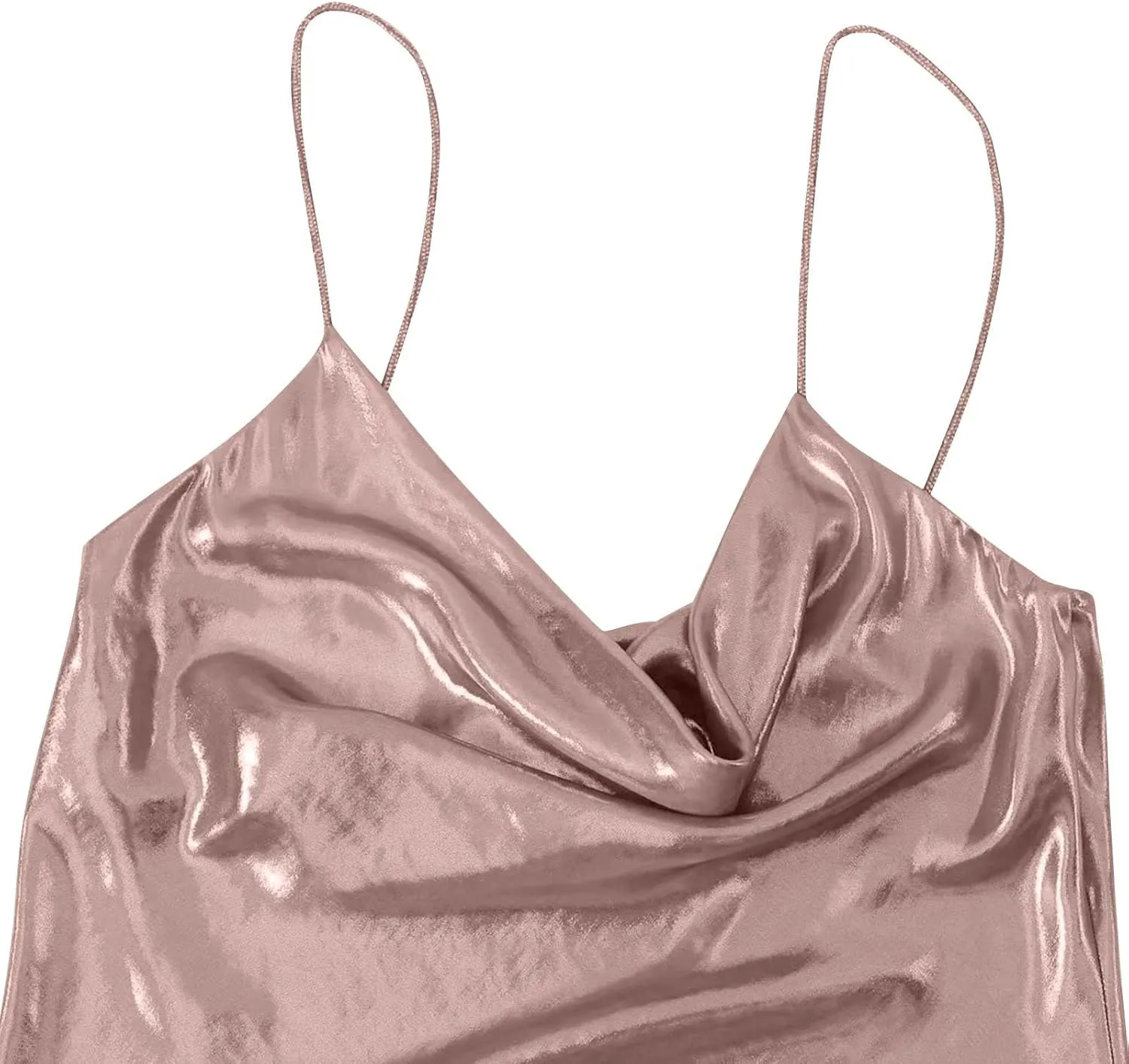 HGps8w Women's Sexy Backless Metallic Cami Clubwear Dresses Spaghetti Strap Sleeveless Cowl Neck Party Cocktail Mini Dress