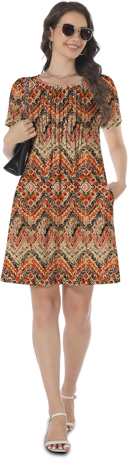 HiMONE Womens Summer Dresses T-Shirt Pleated Dressy Casual Scooped Neck Beach Vacation Dresses XS-2XL