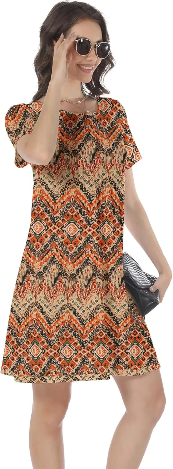 HiMONE Womens Summer Dresses T-Shirt Pleated Dressy Casual Scooped Neck Beach Vacation Dresses XS-2XL