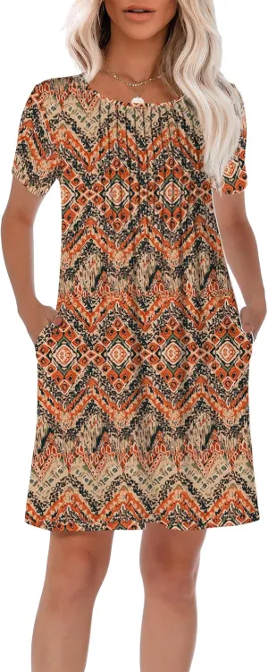 HiMONE Womens Summer Dresses T-Shirt Pleated Dressy Casual Scooped Neck Beach Vacation Dresses XS-2XL