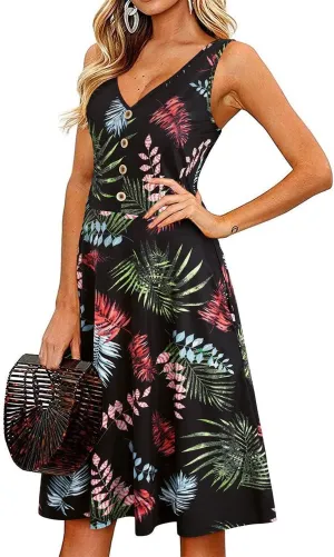 II ININ Women's 2025 Sundresses Casual Summer Tank Dress V Neck Sleeveless Button Down Midi Floral Beach Dress with Pockets