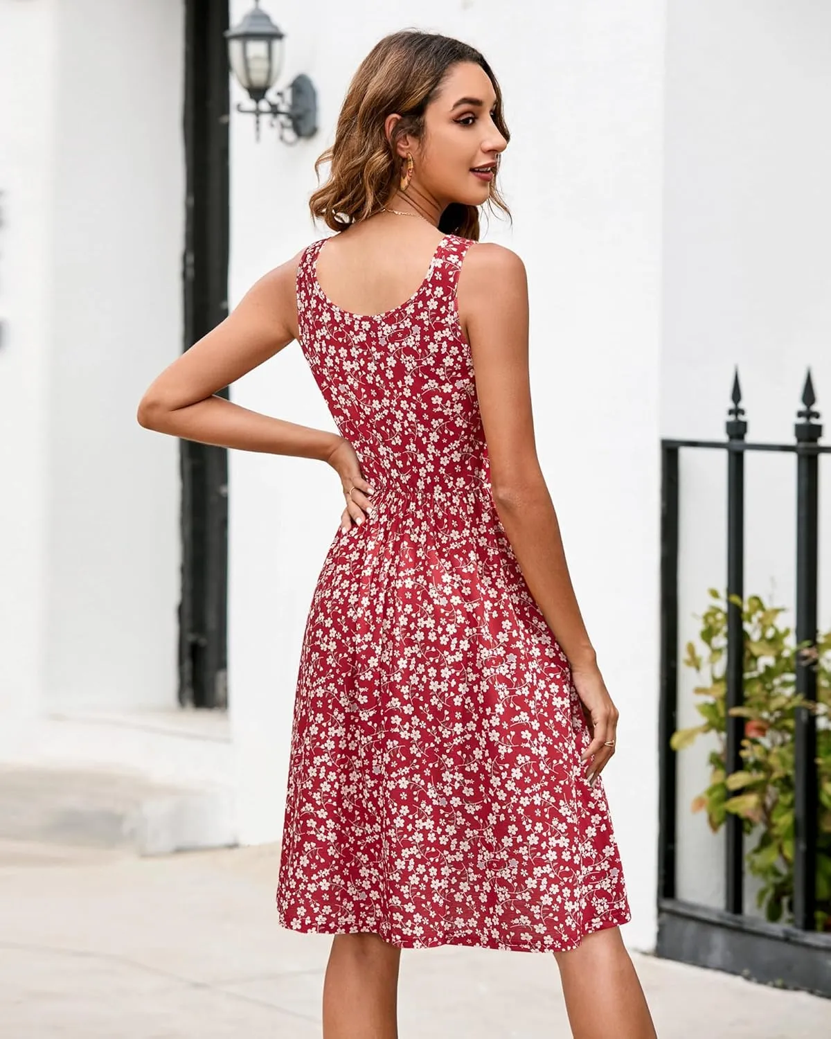 II ININ Women's 2025 Sundresses Casual Summer Tank Dress V Neck Sleeveless Button Down Midi Floral Beach Dress with Pockets