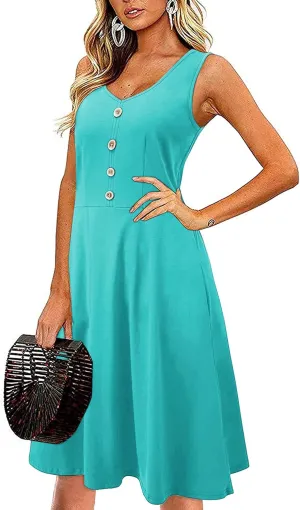 II ININ Women's 2025 Sundresses Casual Summer Tank Dress V Neck Sleeveless Button Down Midi Floral Beach Dress with Pockets