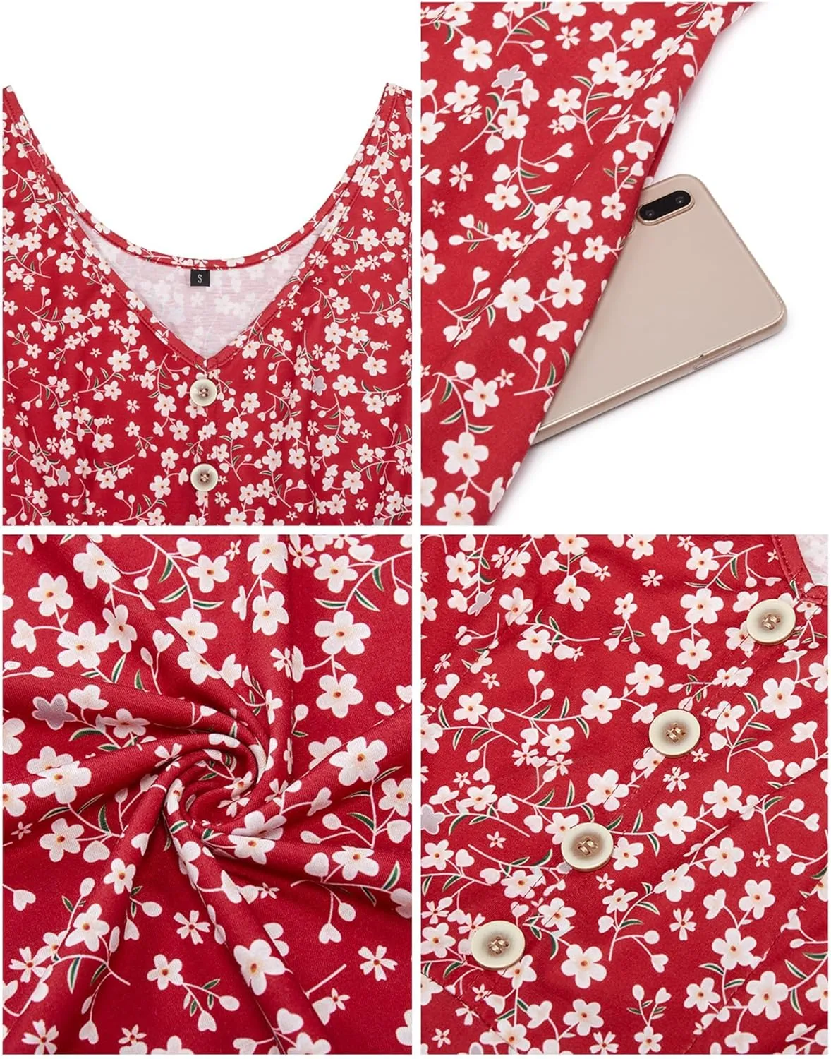 II ININ Women's 2025 Sundresses Casual Summer Tank Dress V Neck Sleeveless Button Down Midi Floral Beach Dress with Pockets