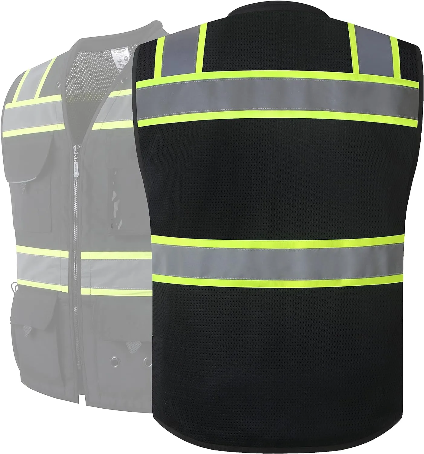 JKSafety Hi-Vis Black Surveyor Safety Vest for Men Women High Visibility Reflective Construction Vest Mesh Cushioned Collar Heavy Duty PPE Inner Pockets ANSI/ISEA Compliant(188-Black L)