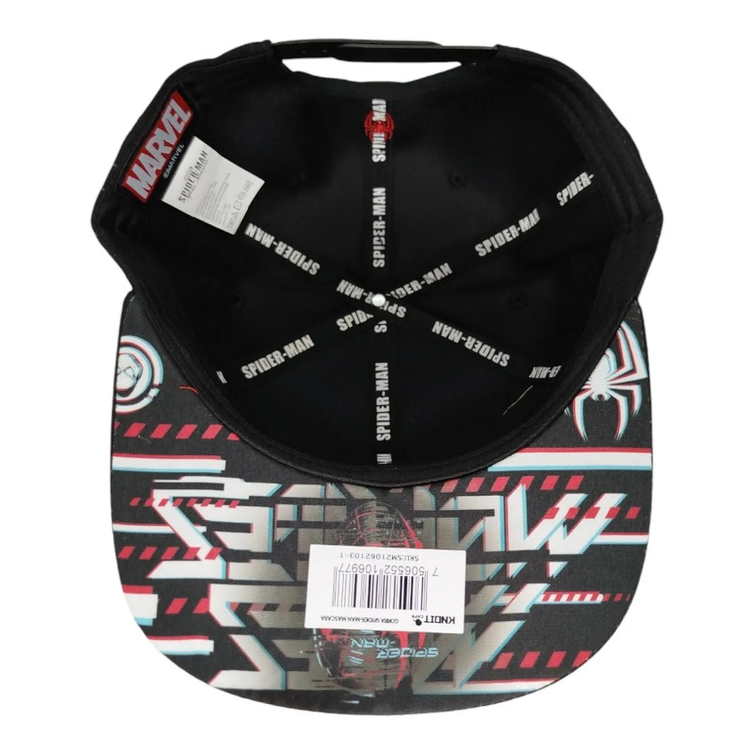 Kndit Caps Gorra Negra Telaraña Placa Plateada Máscara-Araña Miles Morales