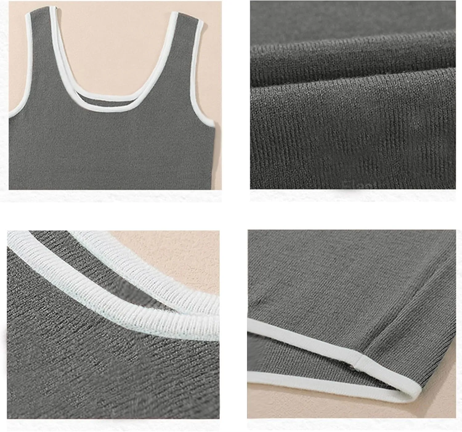 Knit Tank Tops for Women Summer Racer Back White Trim Vest Crewneck Sleeveless Tops Light Track Breathable Shirts