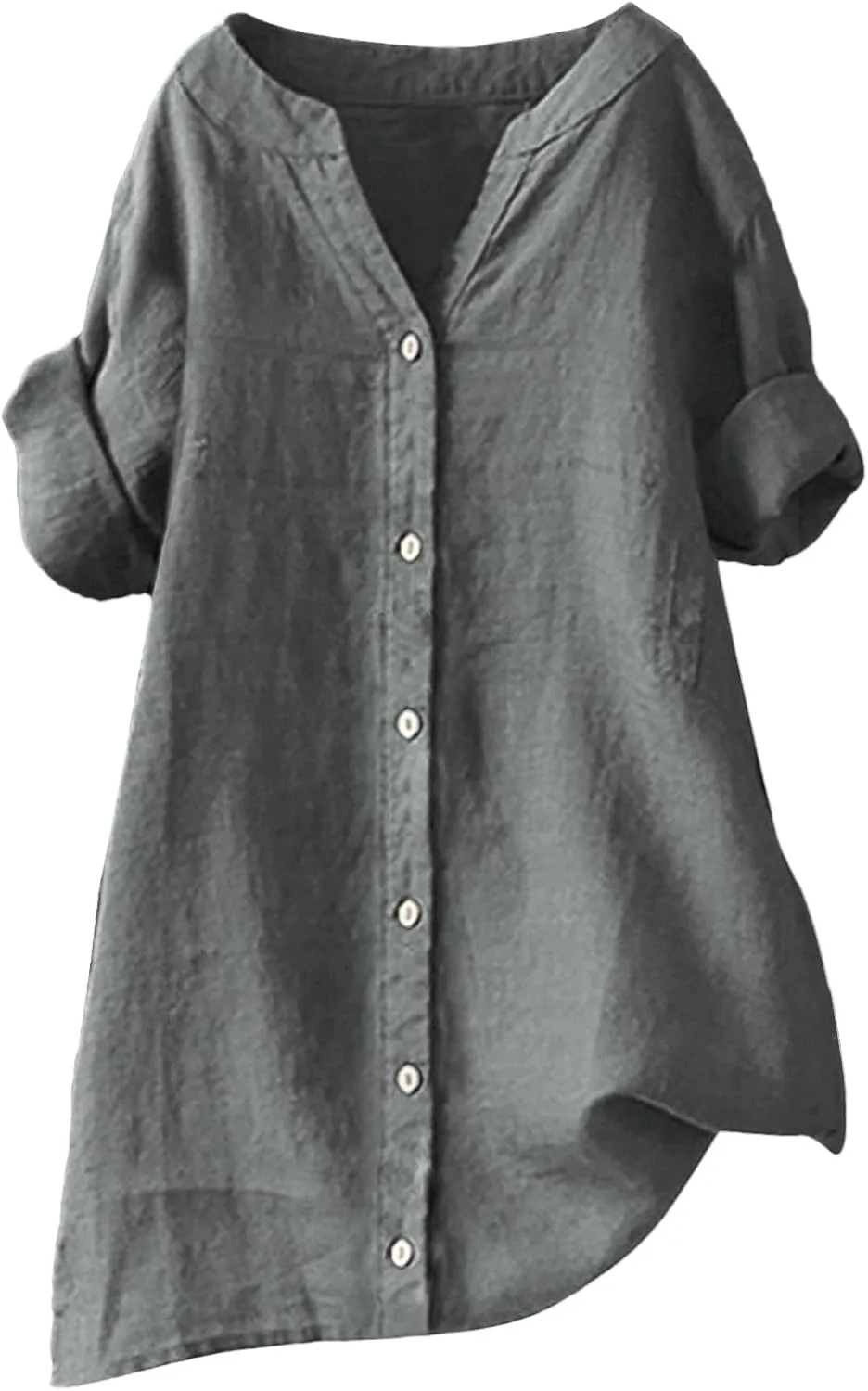 Linen Shirts for Women Summer Boho Short Tops Elbow Sleeve Button Dress Shirt Plus Size Casual Vneck Loose Work Shirt