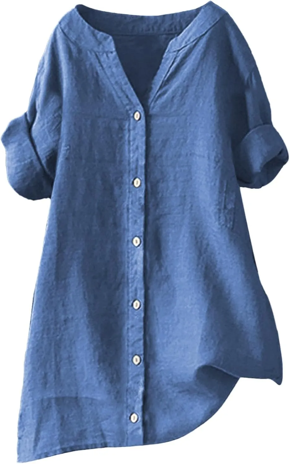 Linen Shirts for Women Summer Boho Short Tops Elbow Sleeve Button Dress Shirt Plus Size Casual Vneck Loose Work Shirt