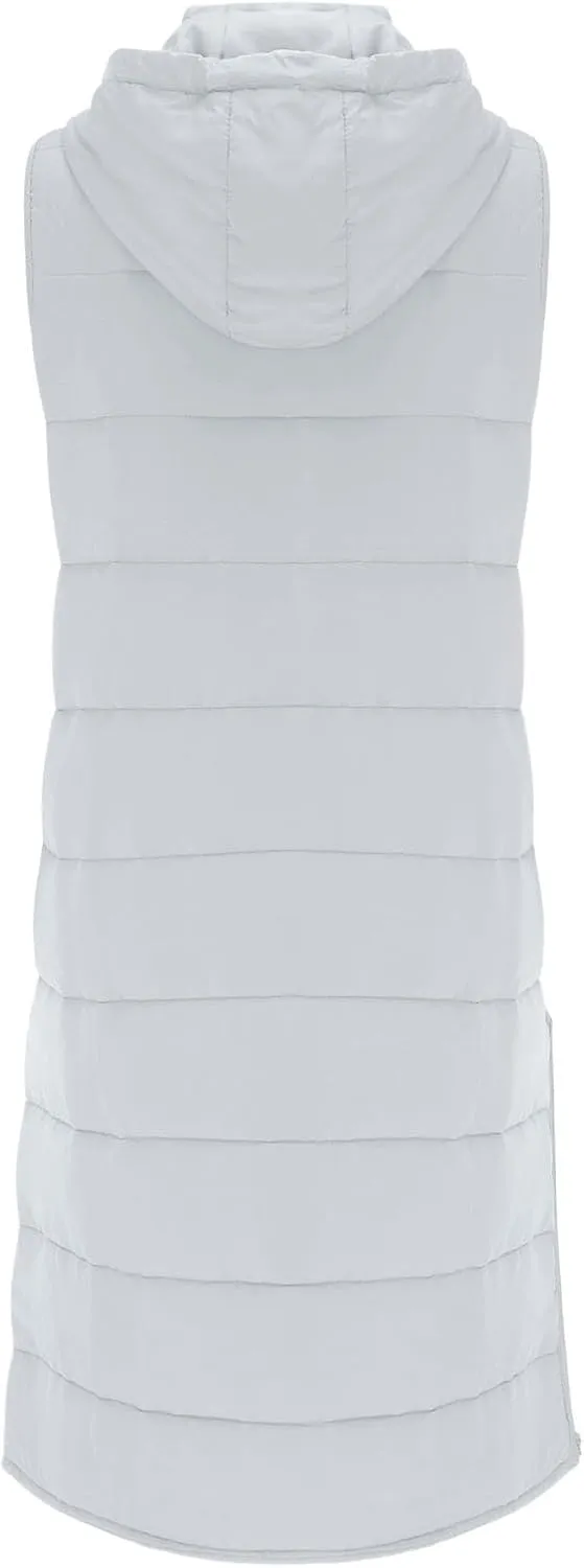 Long Puffer Vest Women 2025 Zipper Sleeveless Quilted Vests Hooded Mid-length Outwear with Pockets